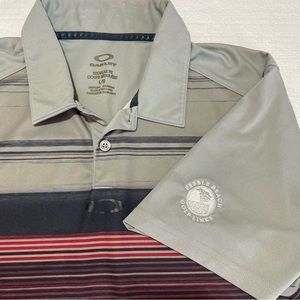 Oakley Pebble Beach Links Golf Polo Gray Muted Red Stripe Men Size Large 23"x29"